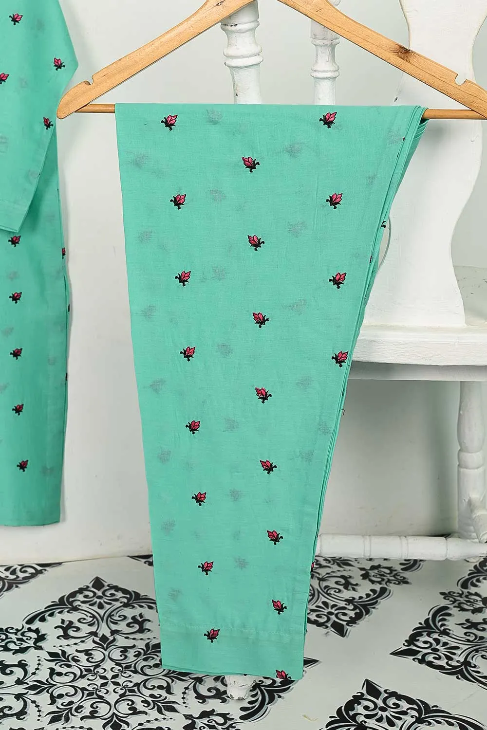STP-143D-SeaGreen - 2PC COTTON EMBROIDERED STITCHED