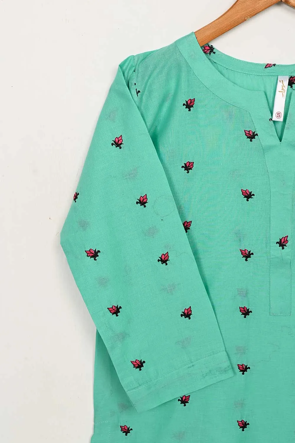 STP-143D-SeaGreen - 2PC COTTON EMBROIDERED STITCHED