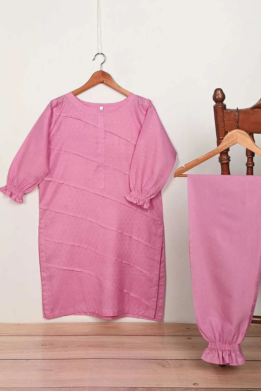STP-164B-Pink - 2Pc Pc Jacquard Paper Cotton Dress With Pc Jacquard Paper Cotton Trouser