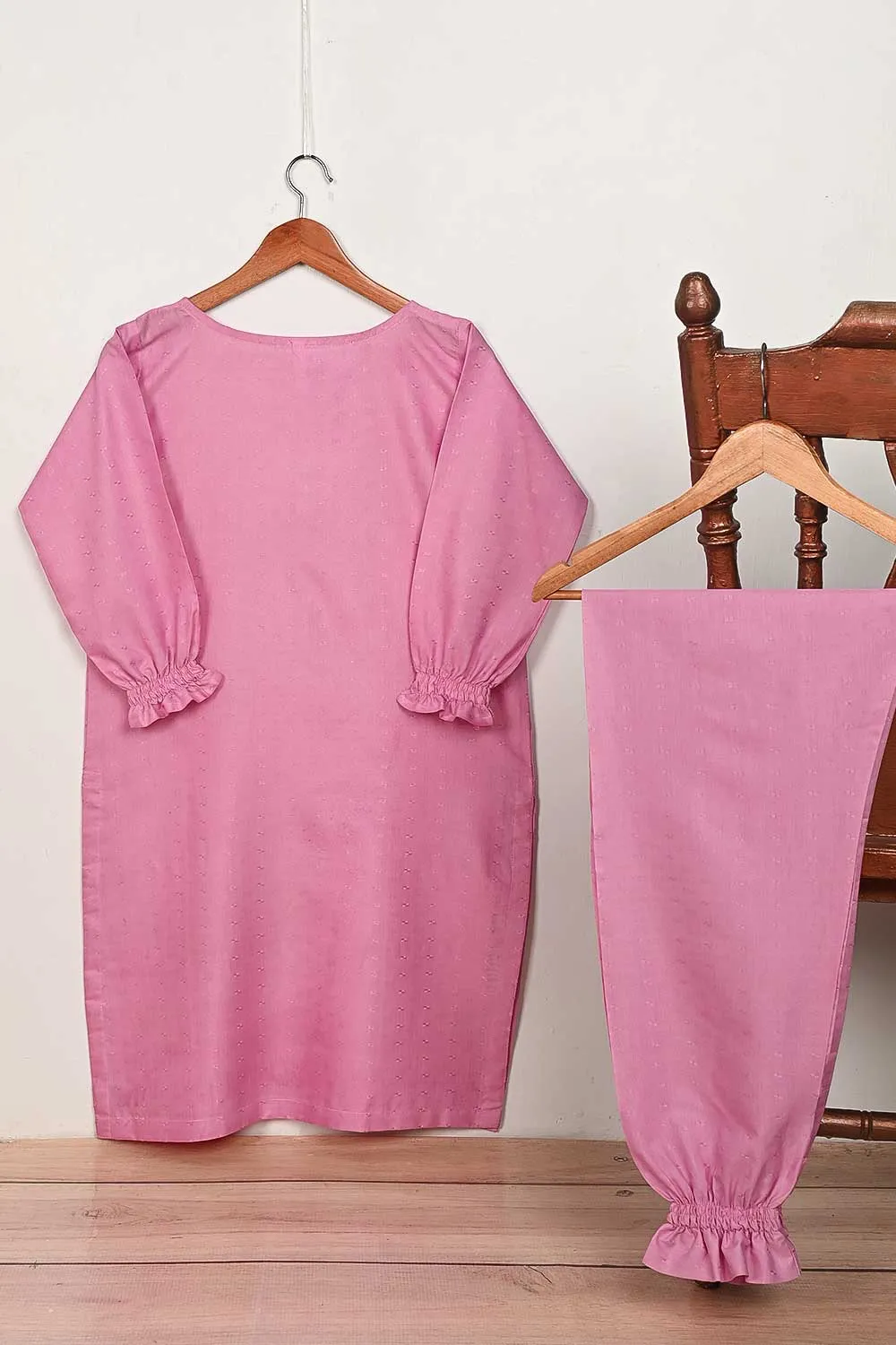 STP-164B-Pink - 2Pc Pc Jacquard Paper Cotton Dress With Pc Jacquard Paper Cotton Trouser