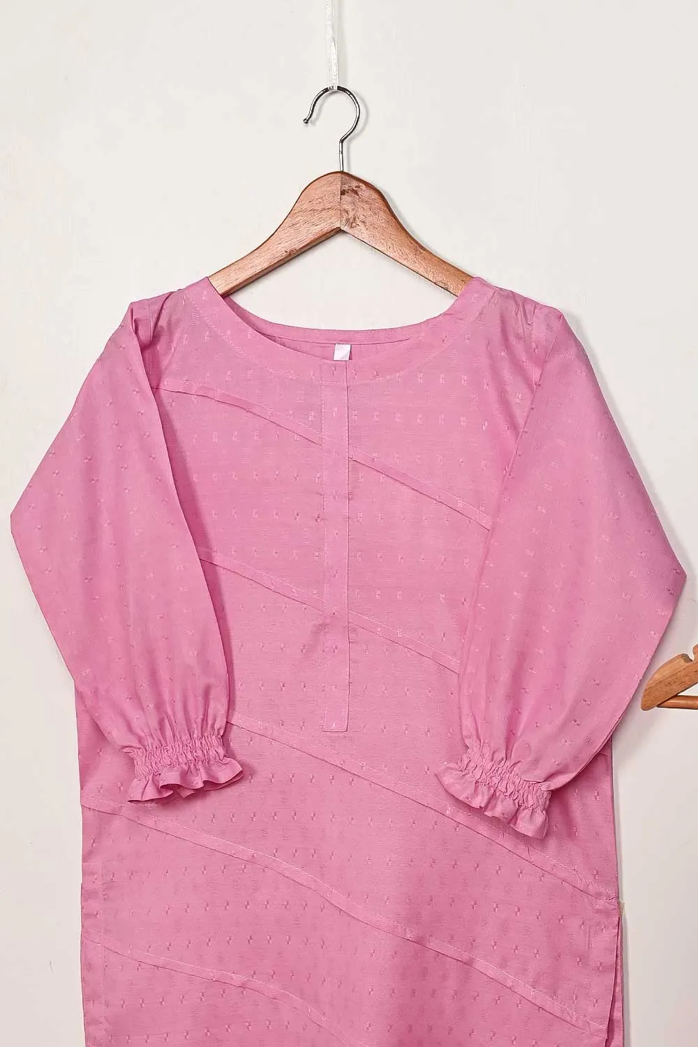 STP-164B-Pink - 2Pc Pc Jacquard Paper Cotton Dress With Pc Jacquard Paper Cotton Trouser