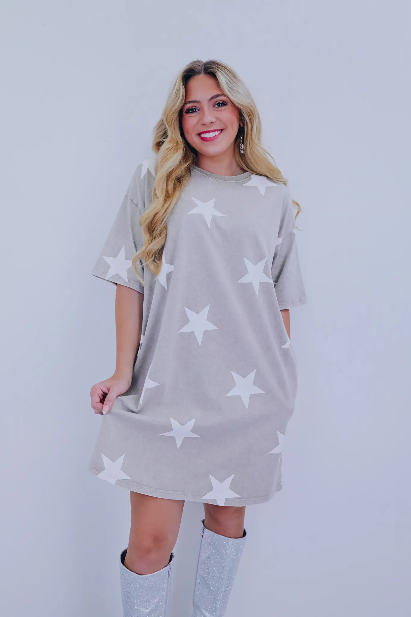 Striking Star Print T-Shirt Dress- 5 Colors