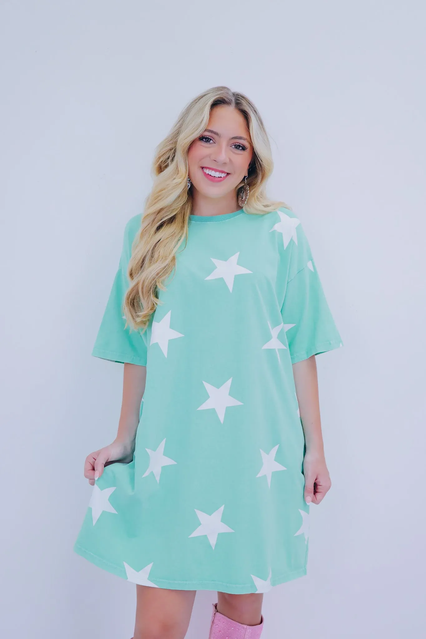 Striking Star Print T-Shirt Dress- 5 Colors