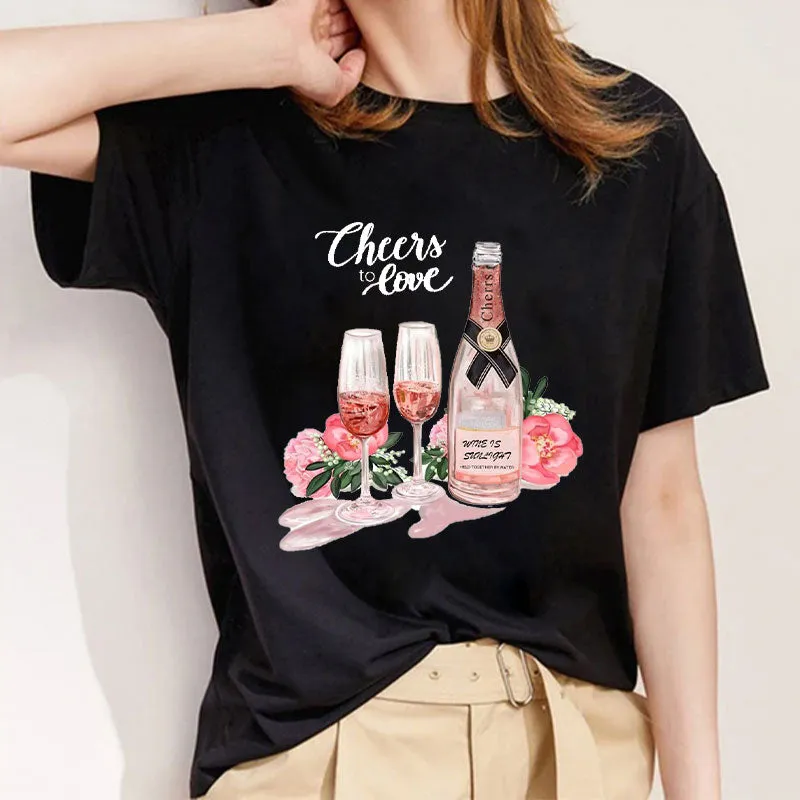 Style T： Lady In Floral Dress Women Black T-Shirt