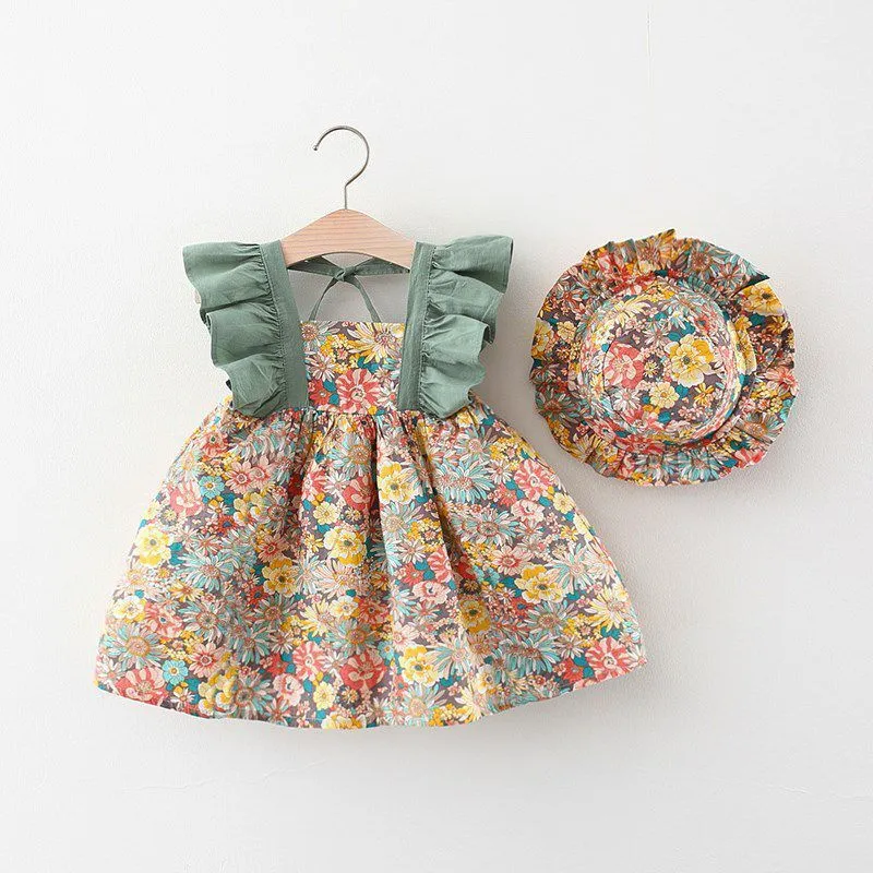 Summer Princess Dress Set with Sunhat
