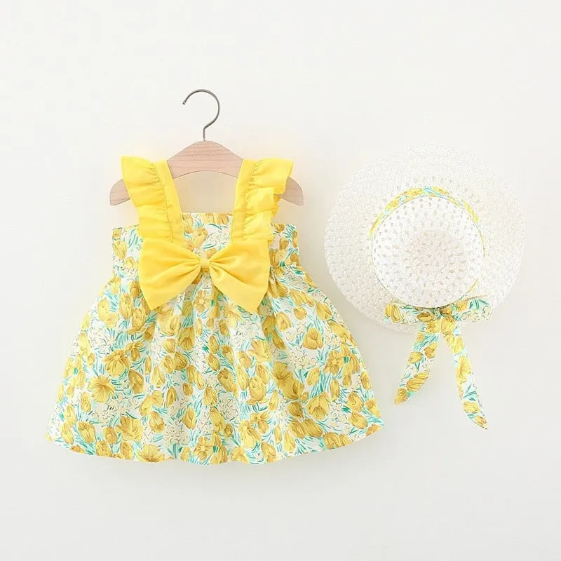 Summer Princess Dress Set with Sunhat