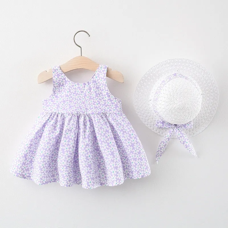 Summer Princess Dress Set with Sunhat