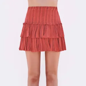 Sundry Stripe Shirred Skirt-electric red