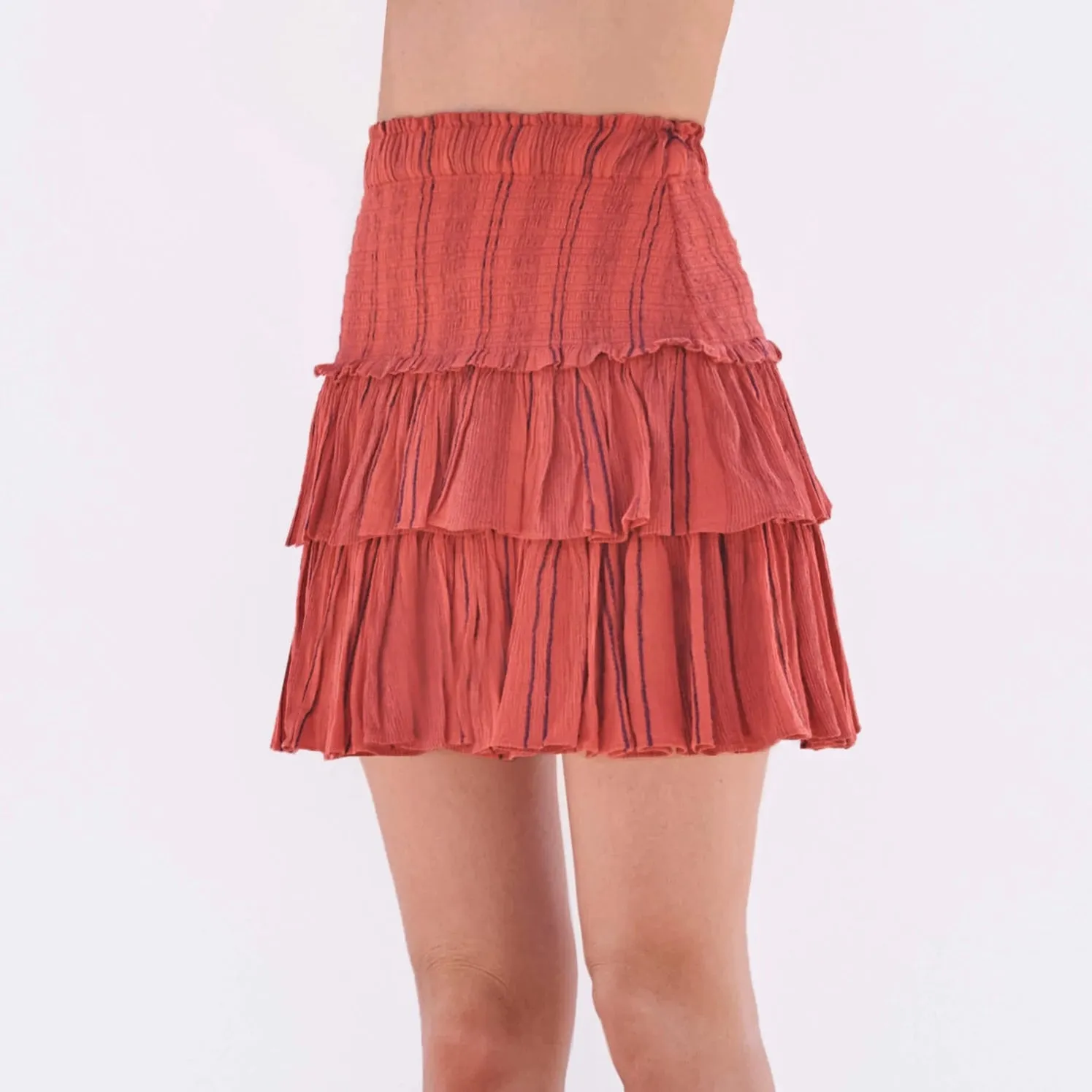 Sundry Stripe Shirred Skirt-electric red