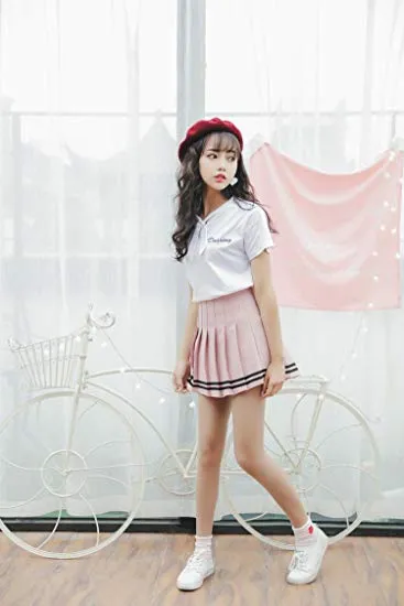 Sweet schoolgirl pleated skirt with stripes