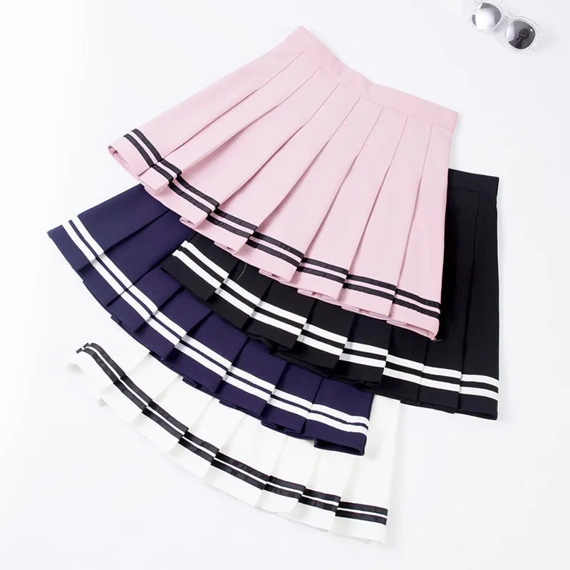 Sweet schoolgirl pleated skirt with stripes