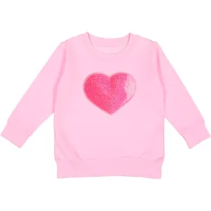 Sweet Wink Heart Sequin Patch Valentine's Day Sweatshirt - Pink