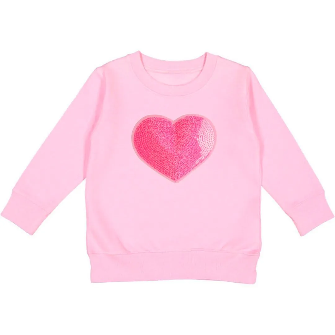 Sweet Wink Heart Sequin Patch Valentine's Day Sweatshirt - Pink