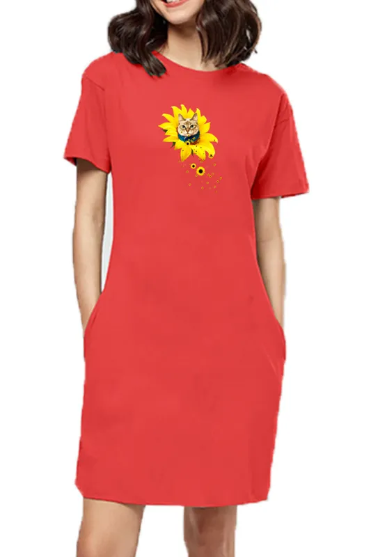 T-shirt Dress With Pockets - A Meowment Of Sunshine (5 Colours) (Slim Fit)