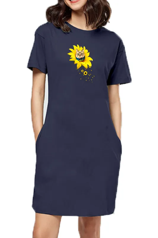 T-shirt Dress With Pockets - A Meowment Of Sunshine (5 Colours) (Slim Fit)