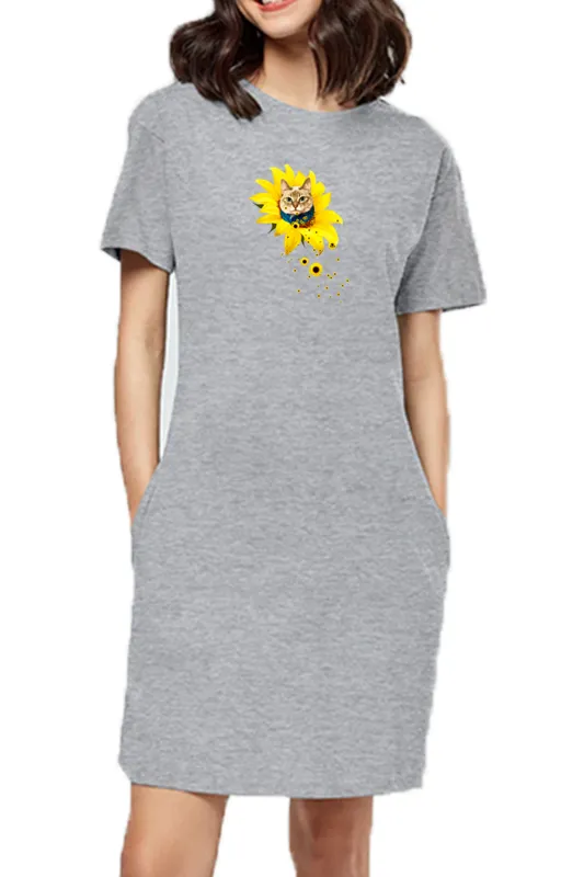 T-shirt Dress With Pockets - A Meowment Of Sunshine (5 Colours) (Slim Fit)