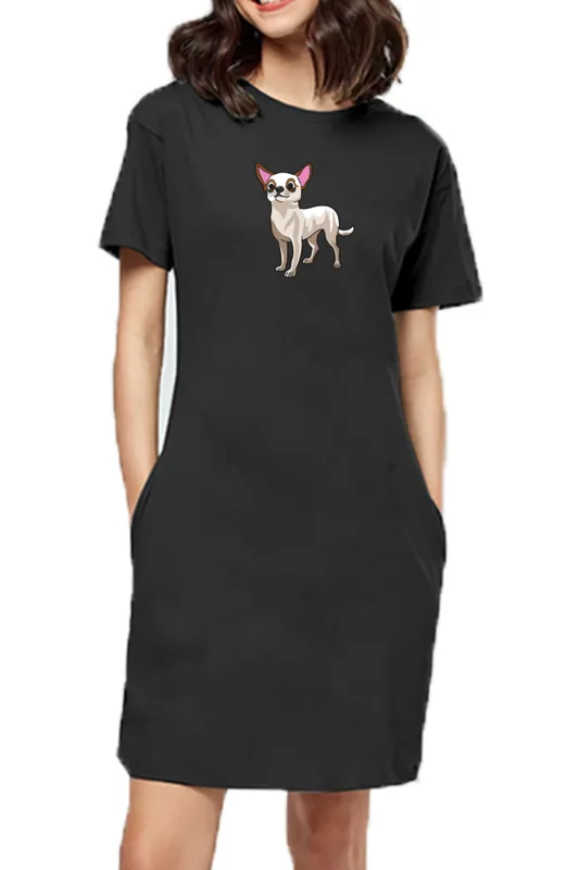 T-shirt Dress With Pockets - Chatty Chihuahua (6 Colours) (Slim Fit)