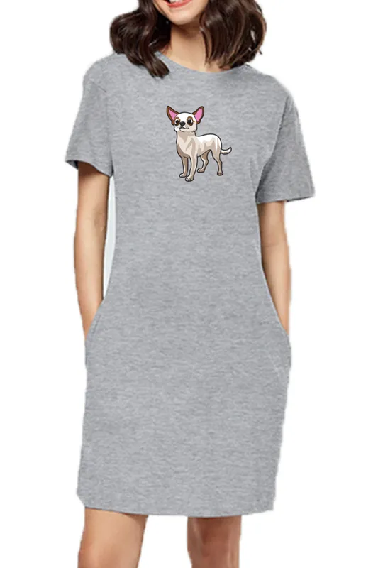 T-shirt Dress With Pockets - Chatty Chihuahua (6 Colours) (Slim Fit)