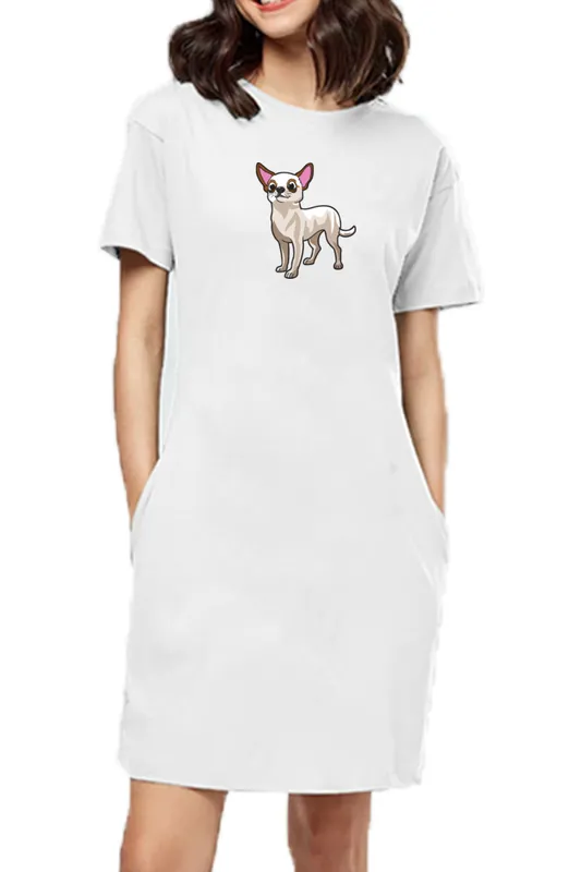T-shirt Dress With Pockets - Chatty Chihuahua (6 Colours) (Slim Fit)