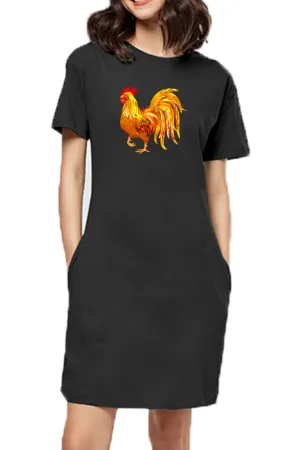 T-shirt Dress With Pockets - Cock-a-Doodle-Doo (4 Colours) (Slim Fit)