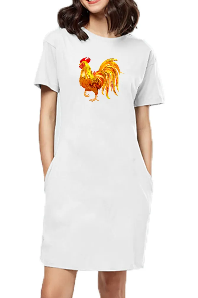 T-shirt Dress With Pockets - Cock-a-Doodle-Doo (4 Colours) (Slim Fit)