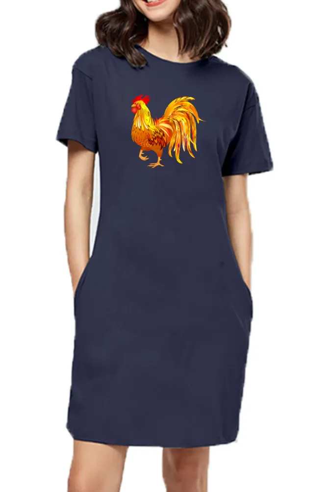 T-shirt Dress With Pockets - Cock-a-Doodle-Doo (4 Colours) (Slim Fit)