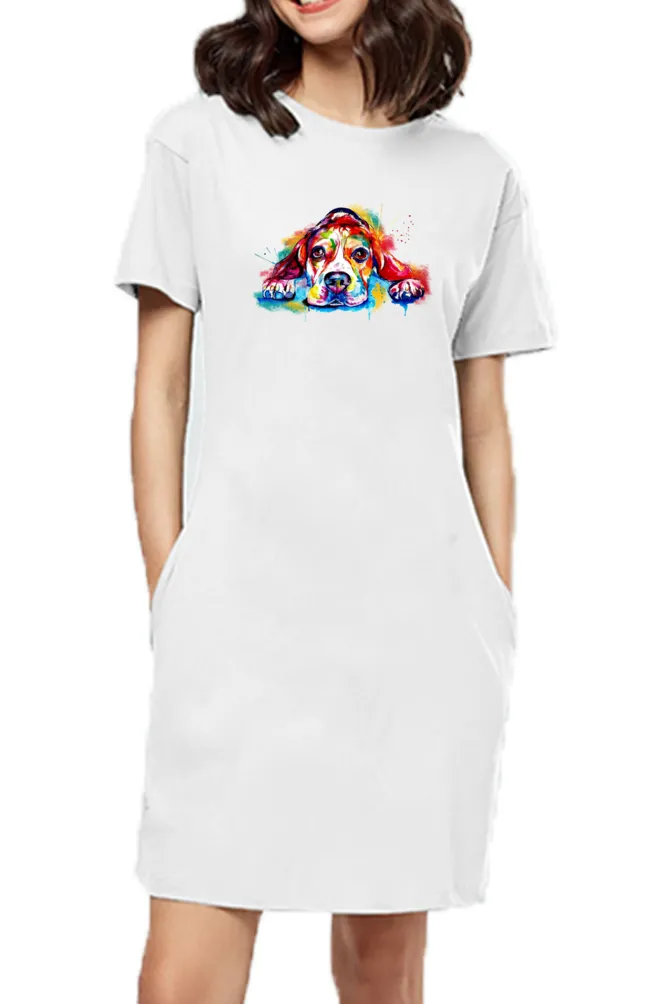T-shirt Dress With Pockets - Droopy Dog Eyes (6 Colours) (Slim Fit)