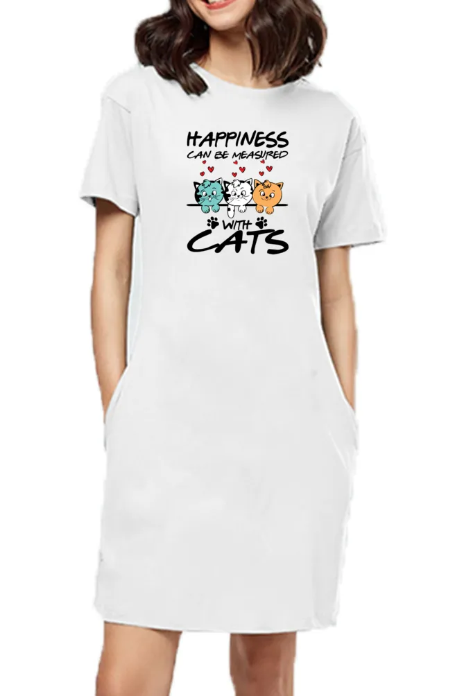 T-shirt Dress With Pockets - Feline Happy (3 Colours) (Slim Fit)