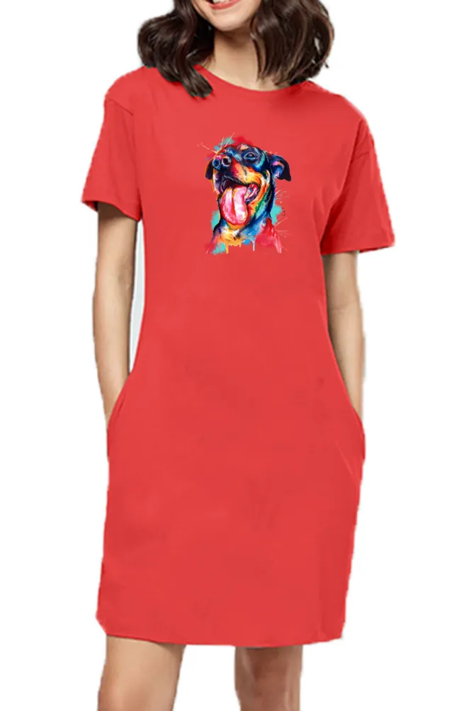 T-shirt Dress With Pockets - Pawfectly Bright Hound (6 Colours) (Slim Fit)