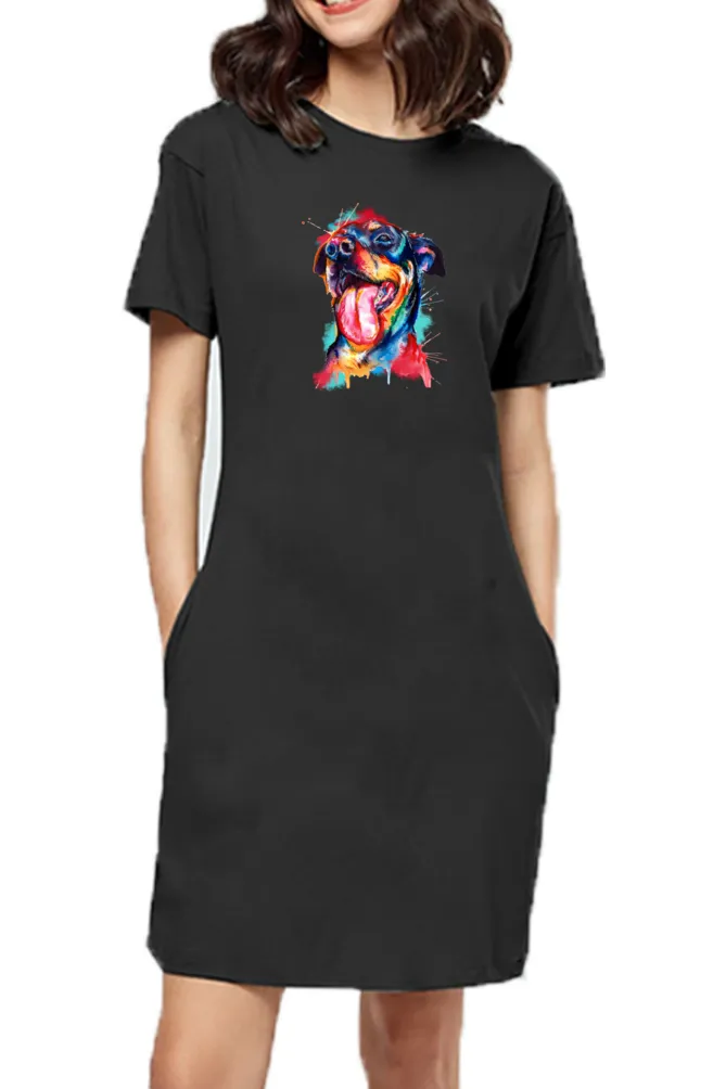 T-shirt Dress With Pockets - Pawfectly Bright Hound (6 Colours) (Slim Fit)