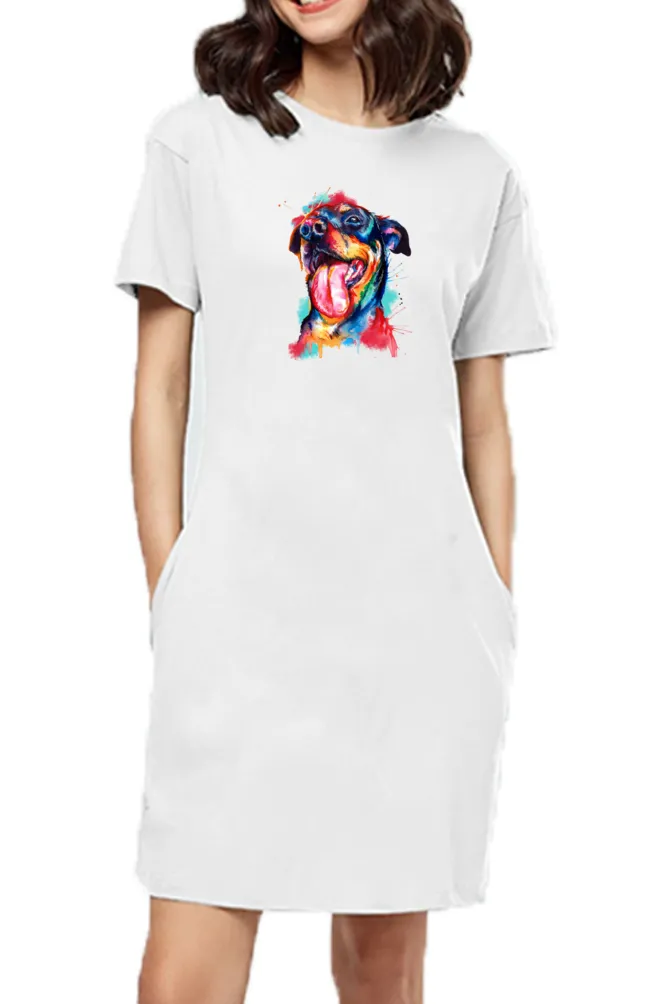 T-shirt Dress With Pockets - Pawfectly Bright Hound (6 Colours) (Slim Fit)