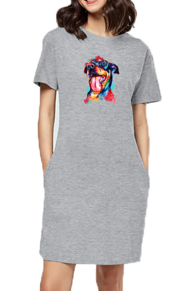 T-shirt Dress With Pockets - Pawfectly Bright Hound (6 Colours) (Slim Fit)