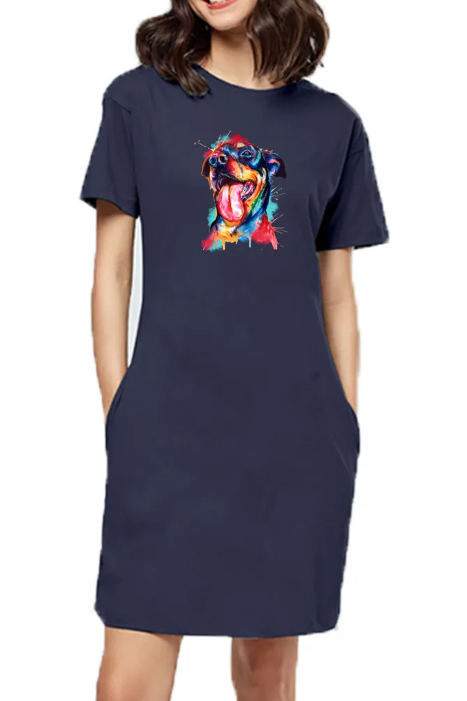 T-shirt Dress With Pockets - Pawfectly Bright Hound (6 Colours) (Slim Fit)