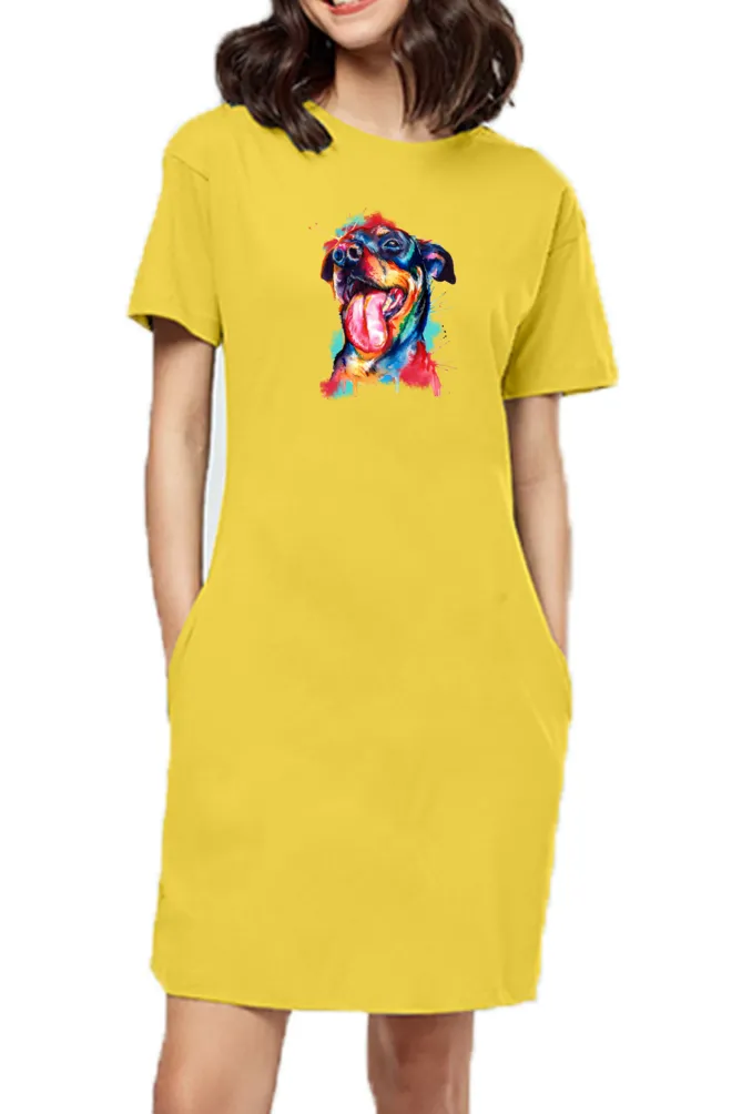 T-shirt Dress With Pockets - Pawfectly Bright Hound (6 Colours) (Slim Fit)