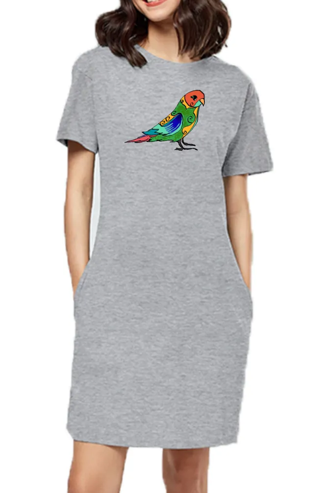 T-shirt Dress With Pockets - Pretty Jandaya Parakeet (3 Colours) (Slim Fit)