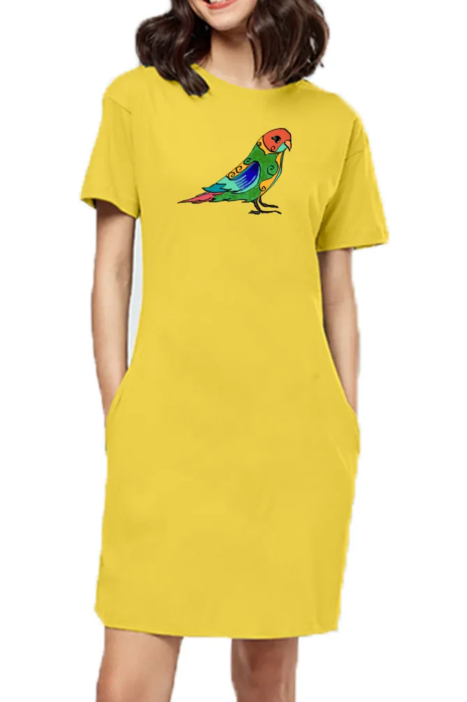 T-shirt Dress With Pockets - Pretty Jandaya Parakeet (3 Colours) (Slim Fit)