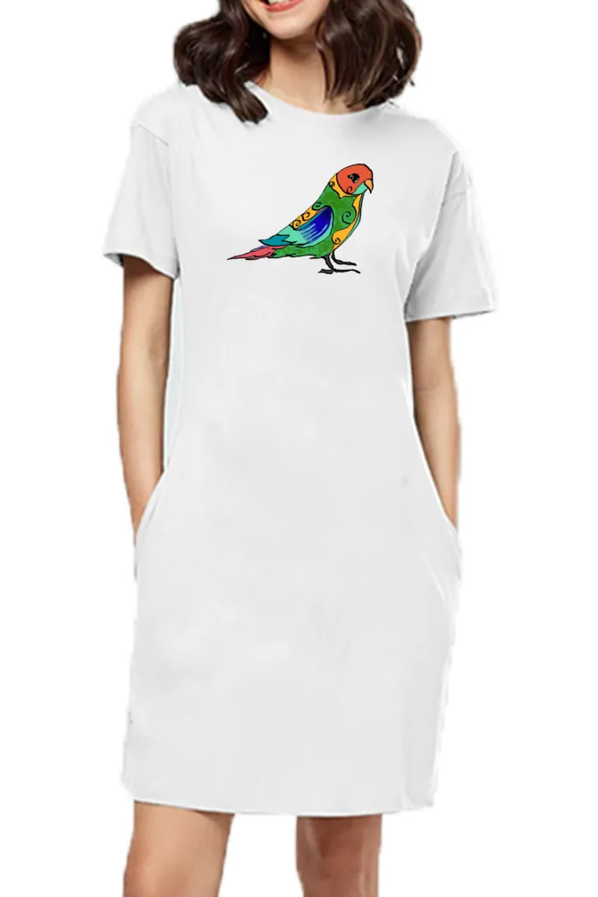 T-shirt Dress With Pockets - Pretty Jandaya Parakeet (3 Colours) (Slim Fit)