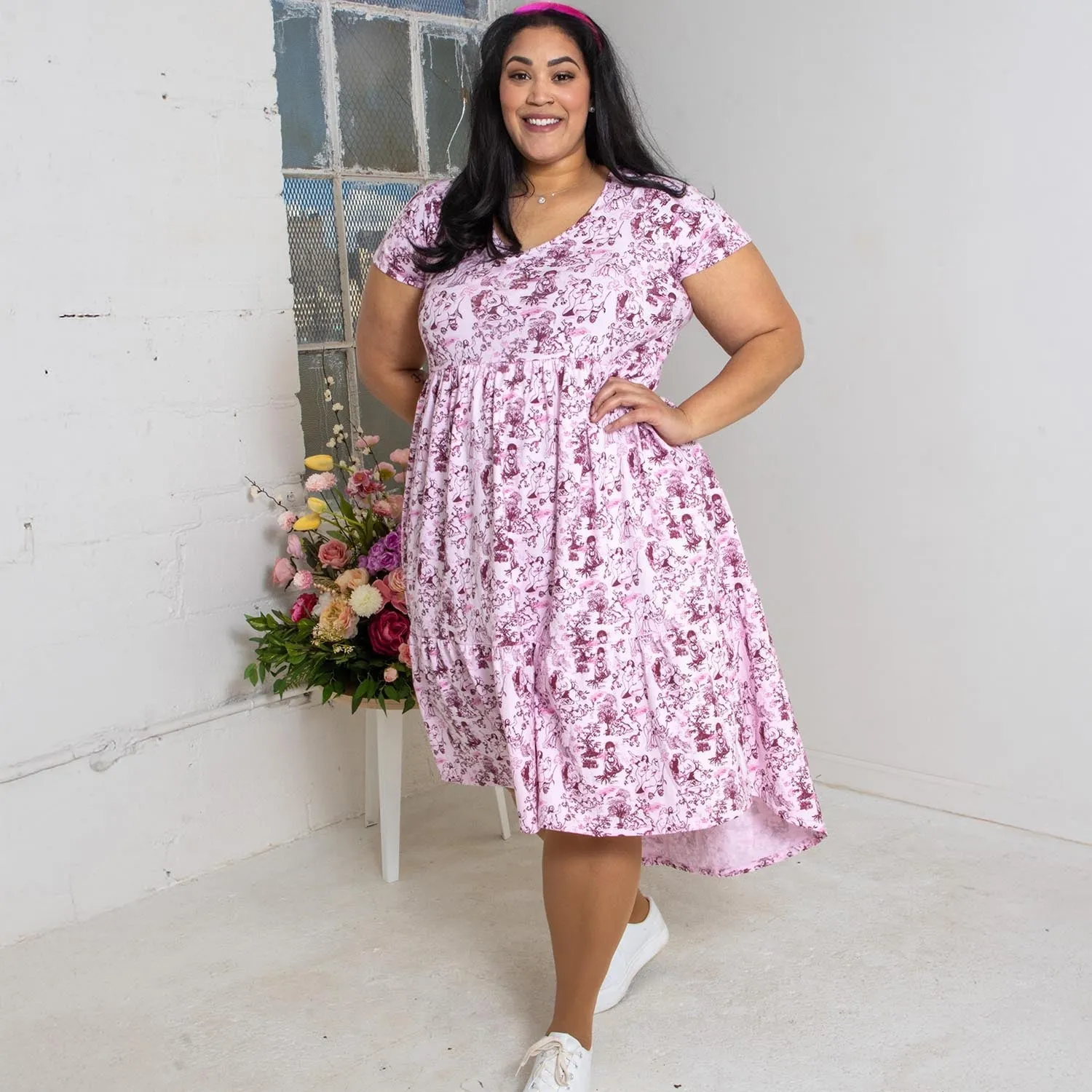 T-Shirt Tiered Dress - Passion au Jardin - L'Amour Rose