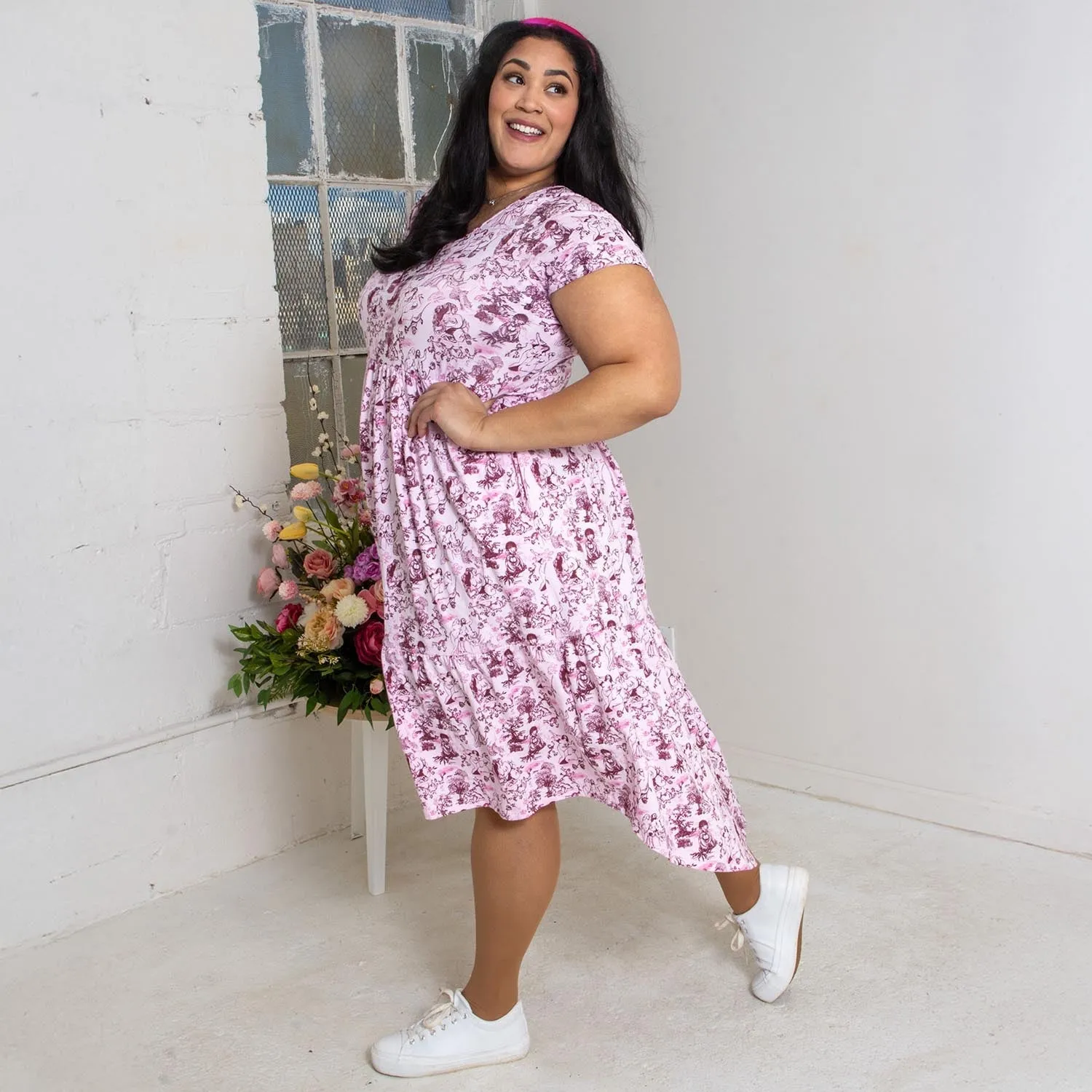 T-Shirt Tiered Dress - Passion au Jardin - L'Amour Rose
