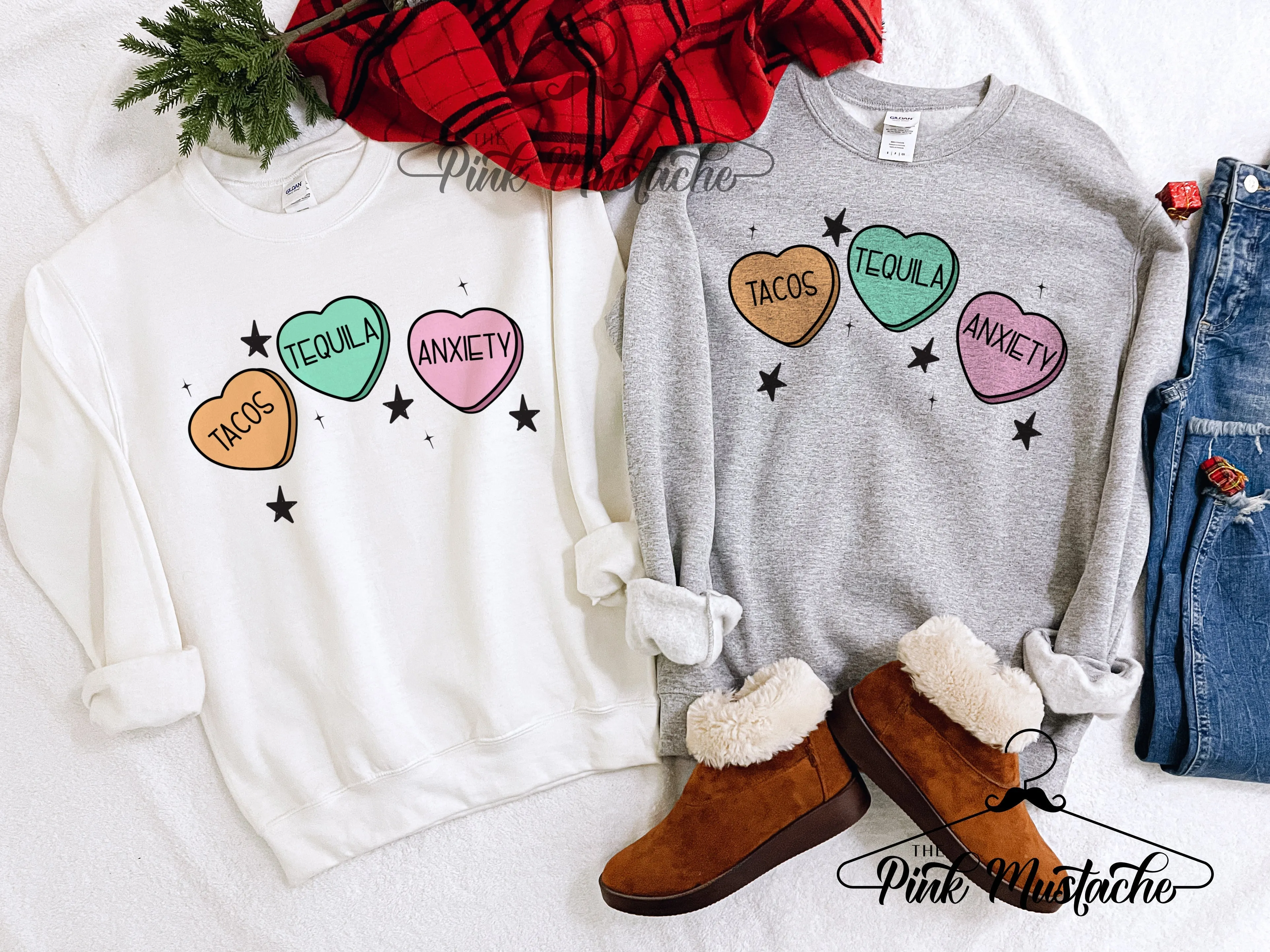 Tacos Tequila Anxiety Valentines Sweatshirt/ Super Cute Unisex Sized Sweatshirt