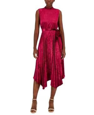 Tahari Asl Womens Velvet Pleated Midi Dress 2AM193-T2 Wild Berry Purple Pink 8