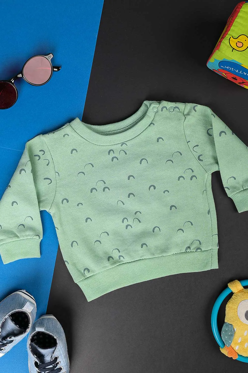 TB-03A-Green - Cotton Printed Fleece Sweatshirt