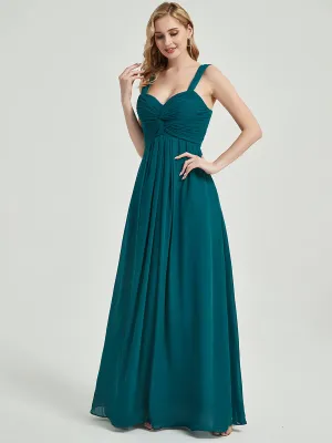 Teal Sweetheart Straps A-Line Floor Length Chiffon Bridesmaid Dress