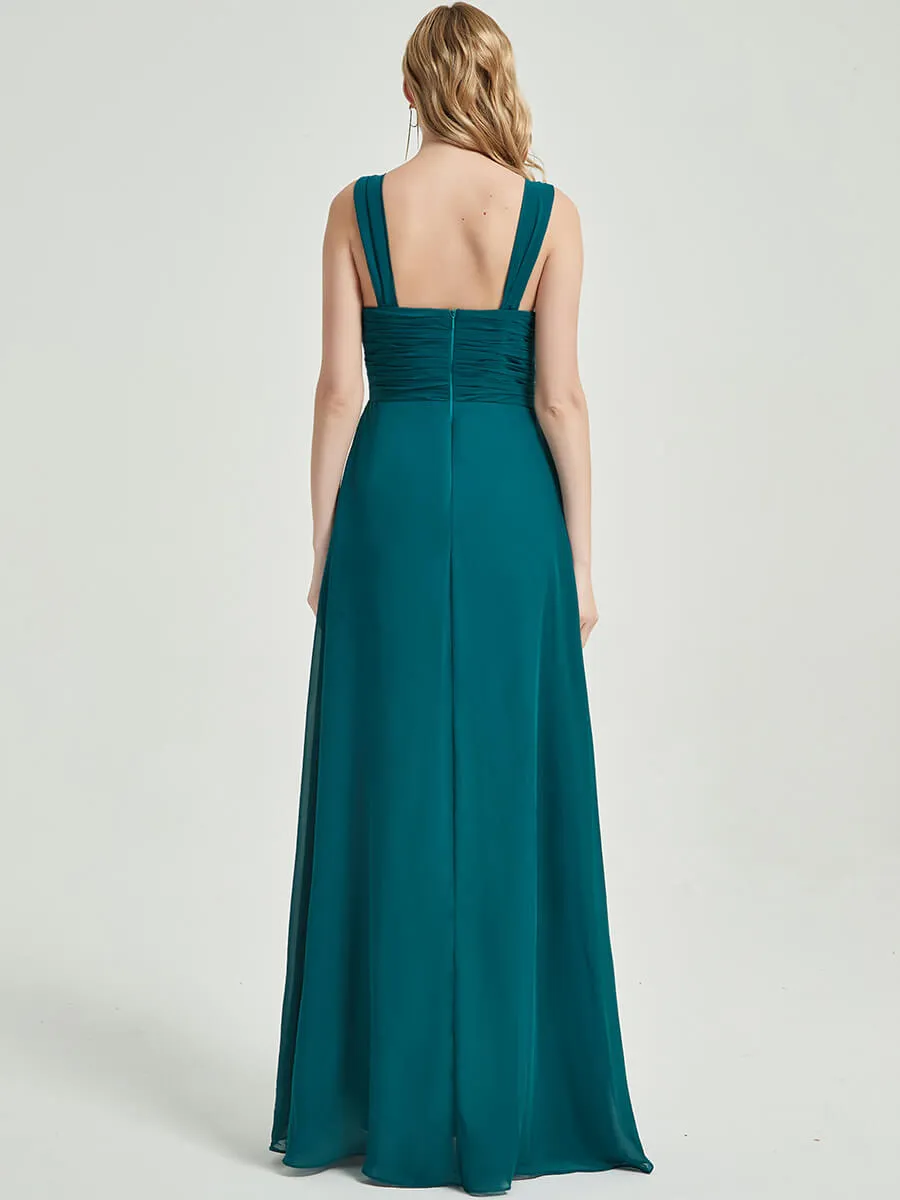 Teal Sweetheart Straps A-Line Floor Length Chiffon Bridesmaid Dress