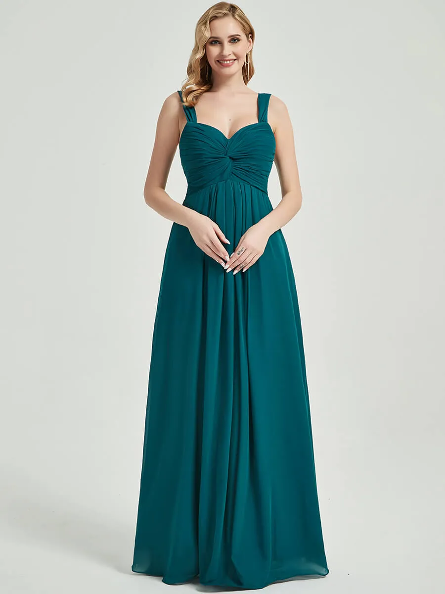 Teal Sweetheart Straps A-Line Floor Length Chiffon Bridesmaid Dress