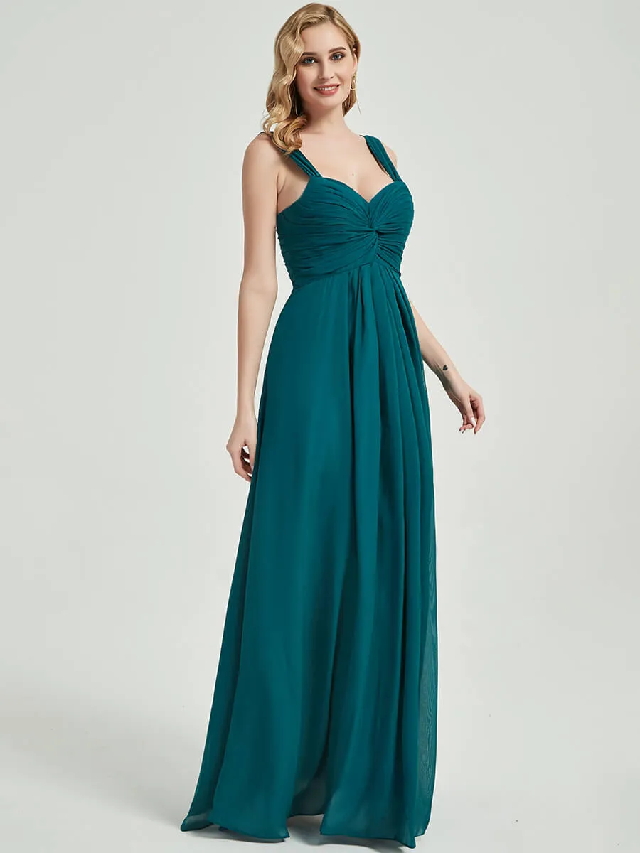 Teal Sweetheart Straps A-Line Floor Length Chiffon Bridesmaid Dress