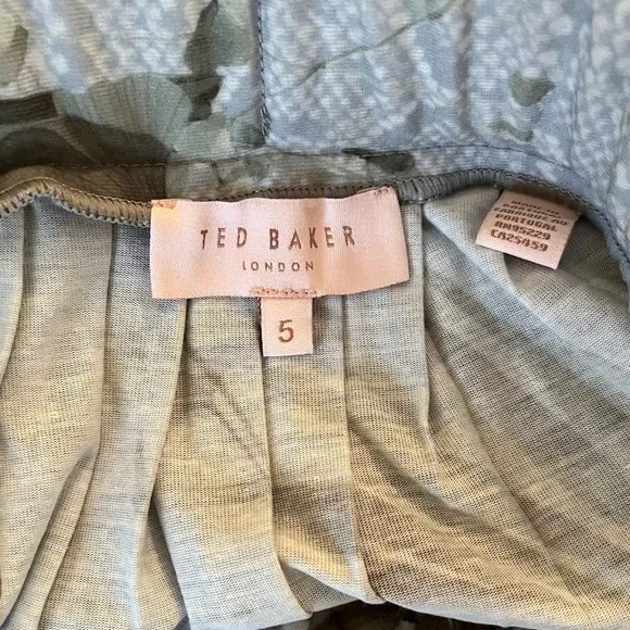 Ted Baker Blue/Grey Pleated Estie Highland Print  Midi Skirt 5(12) NEW