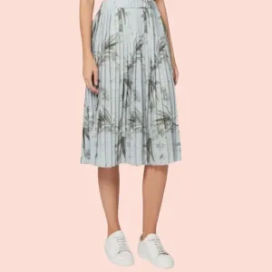 Ted Baker Blue/Grey Pleated Estie Highland Print  Midi Skirt 5(12) NEW