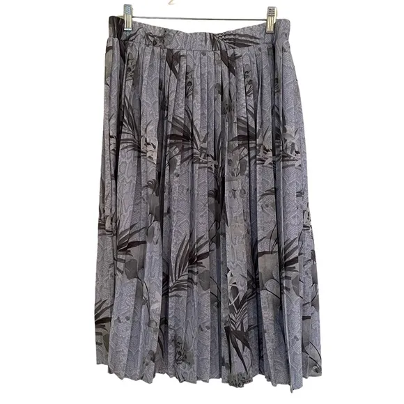 Ted Baker Blue/Grey Pleated Estie Highland Print  Midi Skirt 5(12) NEW