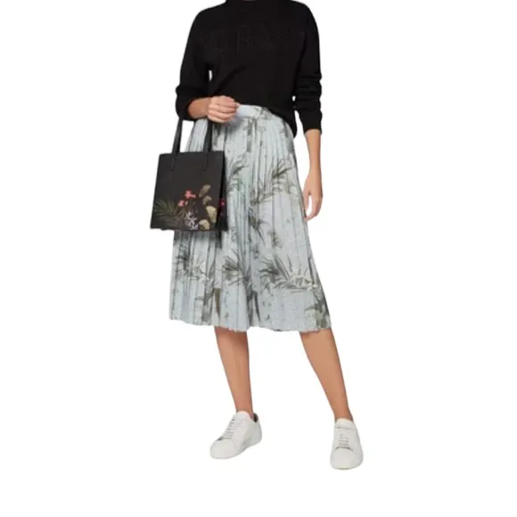 Ted Baker Blue/Grey Pleated Estie Highland Print  Midi Skirt 5(12) NEW